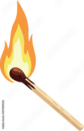Ignited matchstick with fiery flame illustration vector