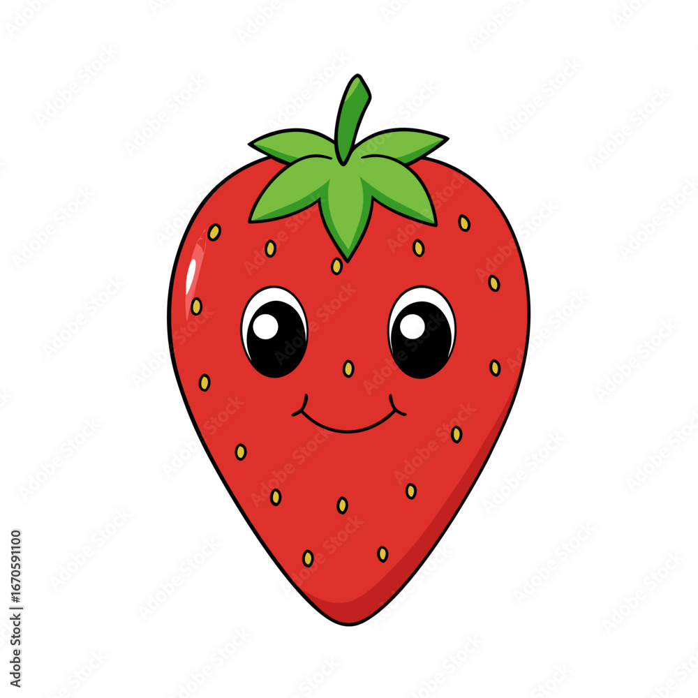 Obraz premium cartoon strawberry with cute eyes smiling friendly,
