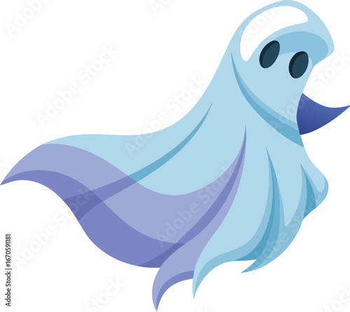 floating ghost with wavy cloth silhouette clean white