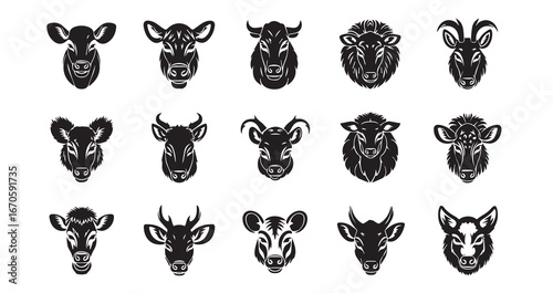 Animal head silhouette icon bundle illustration