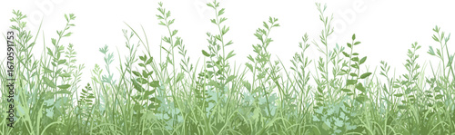 A Watercolor Illustration of Green Grass and Plants for Decorative or Design Use