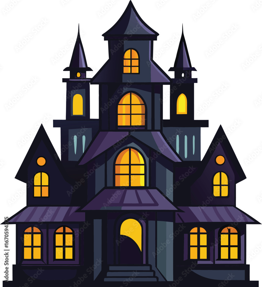 Obraz premium haunted mansion with glowing windows vector clean white