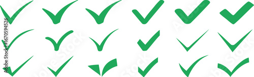 Green check mark icon set, hand-drawn checkmark illustration, approval check icon isolated on transparent green check mark symbols 
