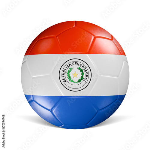 Soccer ball with Paraguay flag 3d render front view