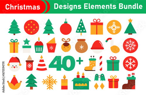 Festive Christmas Designs Elements Bundle with Trees Ornaments Gifts and More