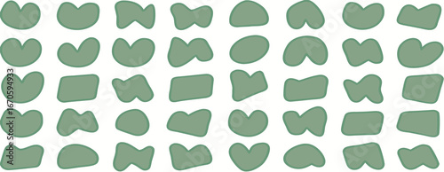 Organic amoeba green blob shape abstract vector illustration isolated on white background. Set of irregular stains and round blots form graphic elements. 