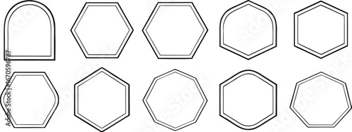 Shield icons set, shield vector, police badge shape. Vector military shield silhouette on white background.  
