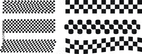 Racing Stripes and Checkered Flag Vector Set. Racing Banner chequered, checker, stripes, pattern, line, race track Icons. Race Track & Flag Vector Set 
