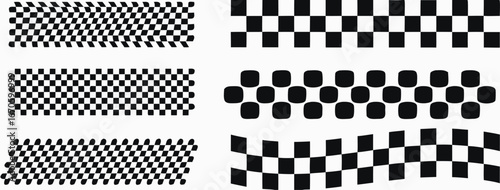 Racing Stripes and Checkered Flag Vector Set. Racing Banner chequered, checker, stripes, pattern, line, race track Icons. Race Track & Flag Vector Set 

