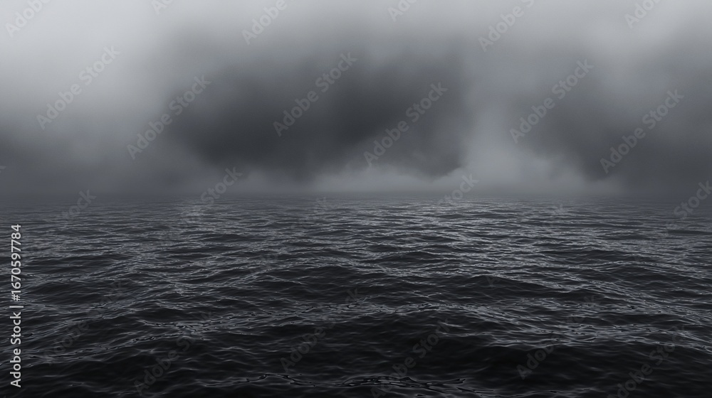 Naklejka premium Ominous ocean shrouded in grey clouds