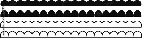 Scalloped edge seamless vector set. Simple scalloped border shape. Scalloped border. Texture ribbons illustration isolated on white background. 
