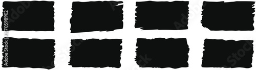 Set of rectangular grunge brush template. Rectangle brush stroke, ink paint brush, grunge lines. Black square shapes with ripped jagged borders 