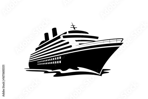 Majestic Cruise Ship Silhouette on the Water Symbolizing Travel and Adventure Vacation Icon Black and White