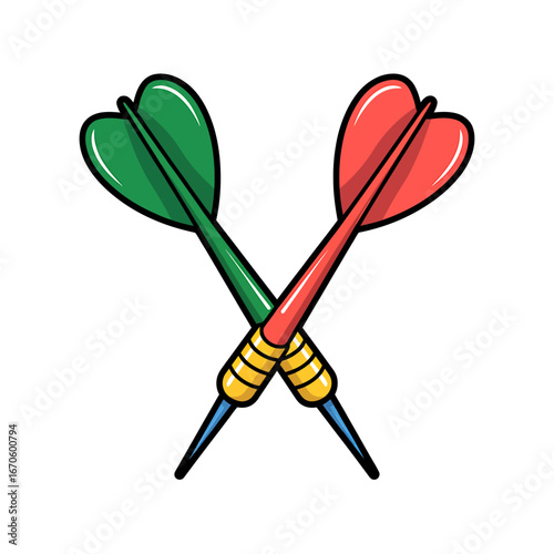 Crossed Darts Cartoon Illustration Green and Red Perfect for Games and Competitions Artwork Design with Precision Accuracy