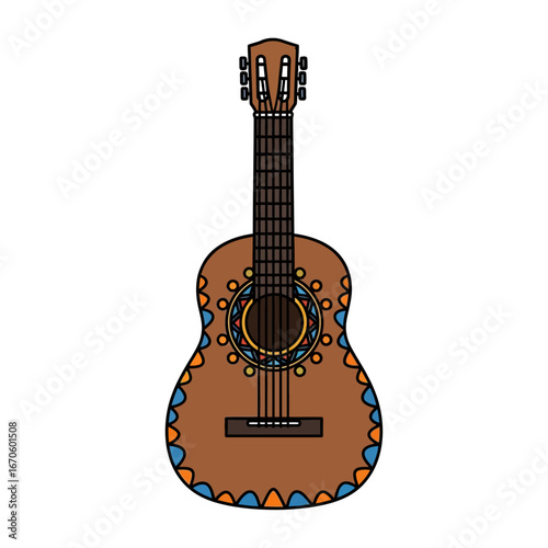 Detailed illustration of a decorative acoustic guitar for music and art.