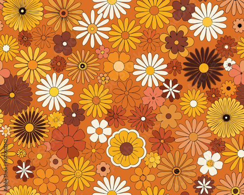 Retro flower power pattern in warm autumn colors
