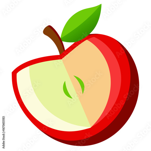 Freshly sliced red apple with vibrant green leaf, perfect for healthy eating concepts, food blogs, and educational resources, representing nutrition, wellness, and freshness