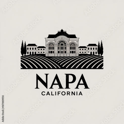 Napa California Skyline Silhouette — A Wine Country Vineyard City Vector Illustration