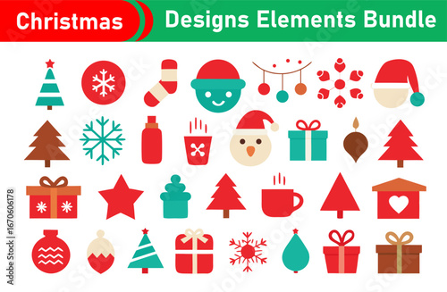 Festive Christmas Designs Elements Bundle with Trees Gifts and Ornaments