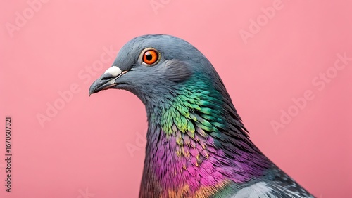 Colorful pigeon portrait on pink background adobe stock contributor high resolution photo