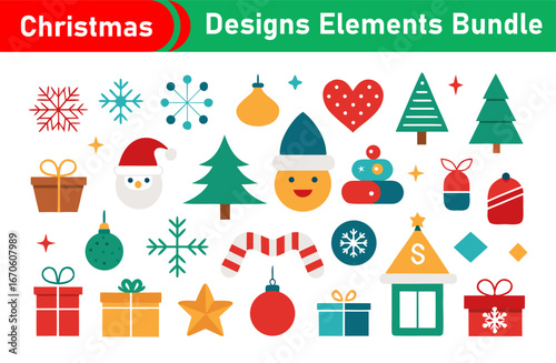 Festive Christmas Designs Elements Bundle for Holiday Greetings and Decorations