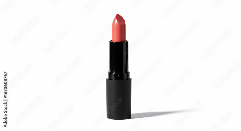 Obraz premium Studio shot of sleek black lipstick with pinkish-nude bullet on white background