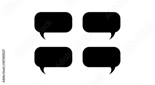 Four speech bubbles arranged in a grid pattern with rounded corners and tail pointing left downward