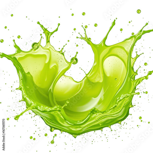 Dynamic splash of green kiwi  juice in vibrant colors with liquid motion  