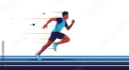 Dynamic male athlete sprinting at high speed emphasizing athleticism and motion blur for sports performance and fitness campaigns
