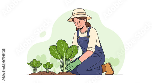 Woman Gardener Cultivating Vegetables In an Organic Garden Concept Art