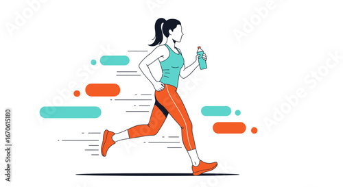 Woman Jogging With Water Bottle for Fitness and Healthy Lifestyle