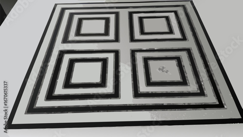 A square pattern with four nested squares in each quadrant forming a symmetrical geometric design |  editable eps vectors silhouette