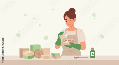 Woman Making Homemade Soap with Natural Ingredients in a Bright Studio