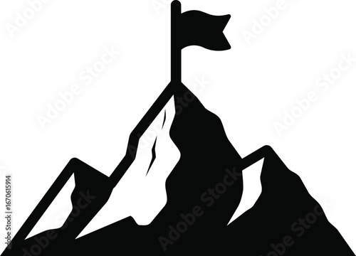 Mountain Peak with Flag Icon Achievement Symbol.