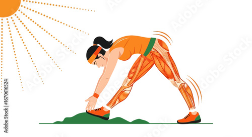 Woman Practicing Yoga Outdoors With Visible Muscle Anatomy Under Warm Sunshine