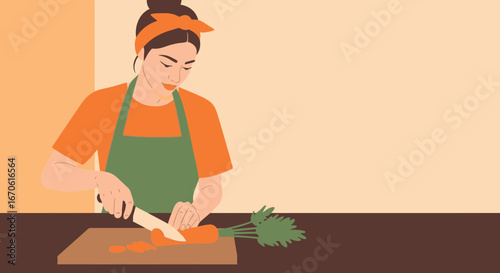 Woman Prepares a Healthy Snack in a Modern Kitchen with Empty Background