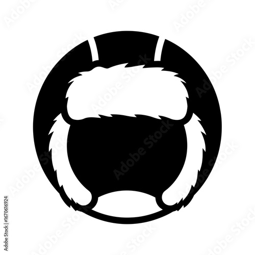 Winter clothing icons vector art of iconic black and white ushanka hat with fur earflaps vector