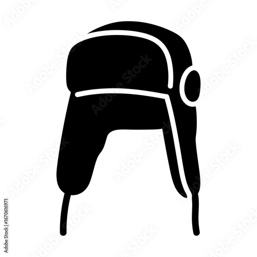 Winter clothing icons vector art of black ushanka hat, a classic winter headwear with earflaps vector