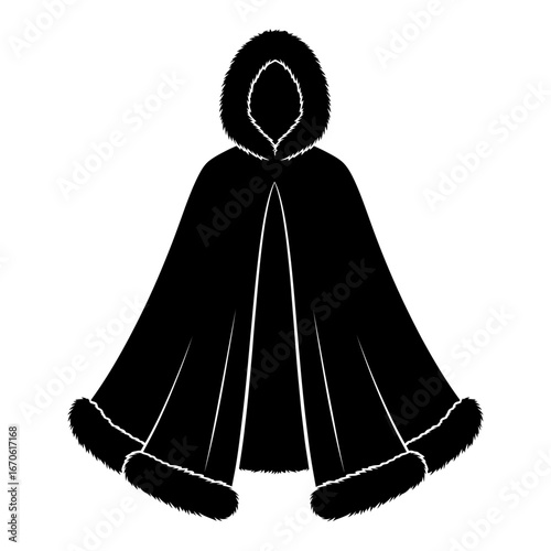 Winter clothing icons illustration of a black cape with hood, a stylish garment vector