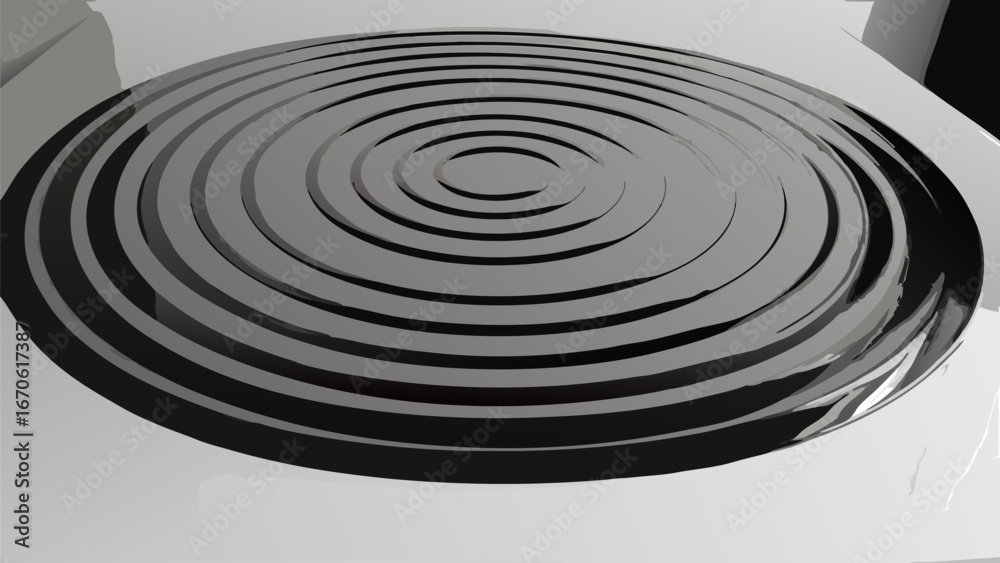 Obraz premium A perspective view of concentric gray rings arranged in a circular pattern on a white surface area | editable eps vectors silhouette