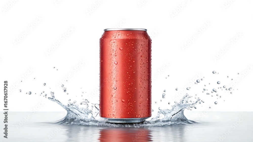 Obraz premium Refreshing Red Soda Can Splashing in Water with Droplets