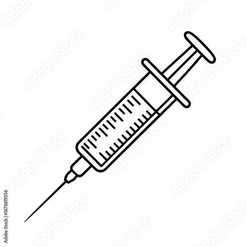 A black and white syringe illustration line art of a coloring page
