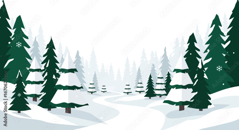 Fototapeta premium Winter Wonderland With Evergreen Trees Covered In Snow And A Winding Path