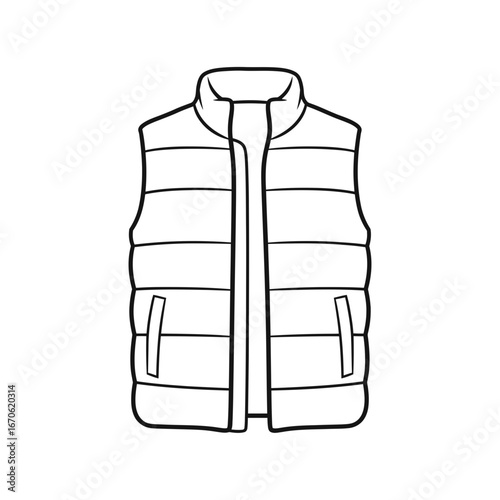 Winter male clothing icons vector art of white puffer vest, a quilted and sleeveless jacket, fashionable apparel vector