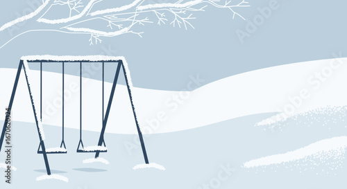 Winter Wonderland Playtime: A Snowy Swing Set In Serene Blue And White