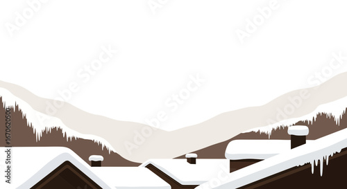 Wintery Rooftops Underneath Mountains Covered In Snow And Ice Scenery Background