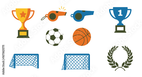 Collection of sports awards and equipment icons