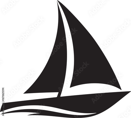 Sailboat Logo Silhouette Vector Design Minimalist Sailing Ship Icon, Ocean Adventure, Marine Expedition, Nautical Travel Emblem
