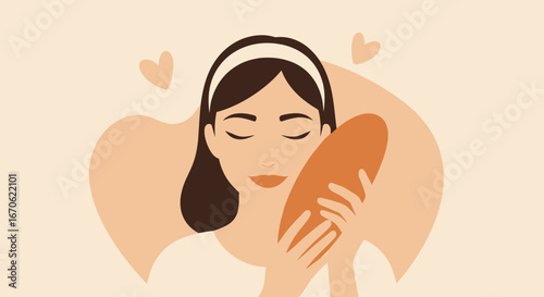 Woman Embracing Bread with Heartfelt Joy, Simple Fresh Food Celebration