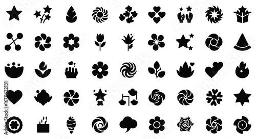 Collection of various black icons on a white background